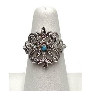 Emmons Ring SilverTone Blue Cabochon Vintage Estate 5